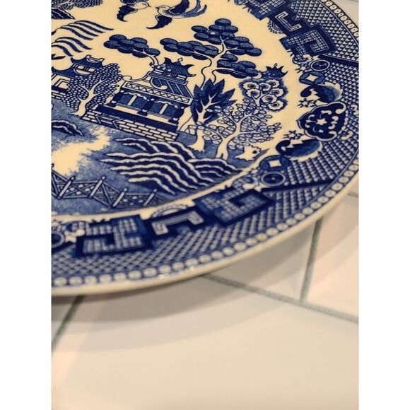 Vintage Blue Willow Japan Flow Blue Medium Plate / Saucer 9" EUC Replacement - Picture 5 of 14